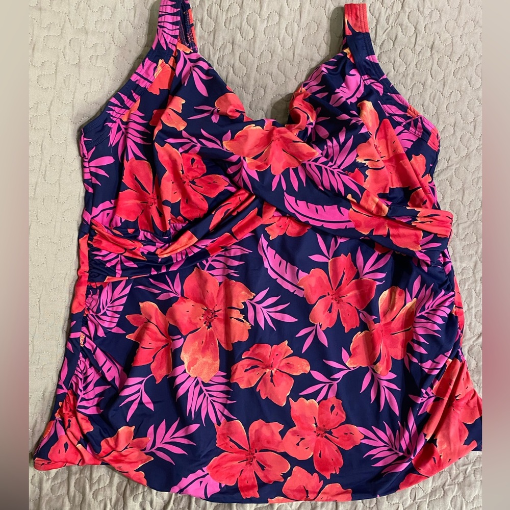 Women's Plus Chlorine Resist V-Neck Wrap Underwire Tankini Top Adjustable Straps
